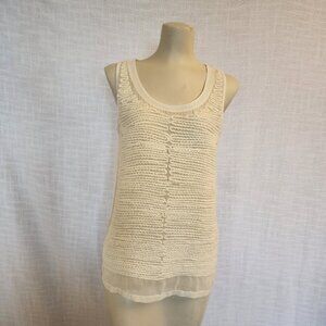 Cortefiel Woman Med Cream Sleeveless Top Gauze Front Rope Detail, Knit back A242